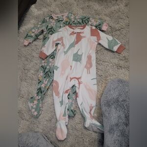 Set Of 2 - Carter's Pink and Green Animal Print And Floral Footies
